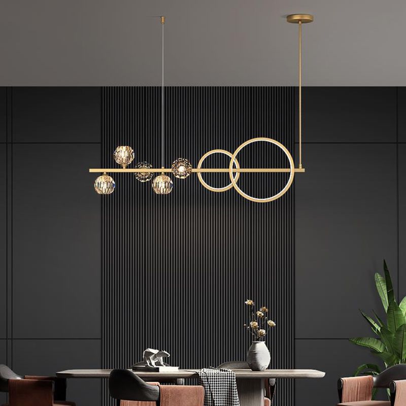 Ball Shape Crystal Island Pendants Modern Style Multi Lights Island Pendant Lights