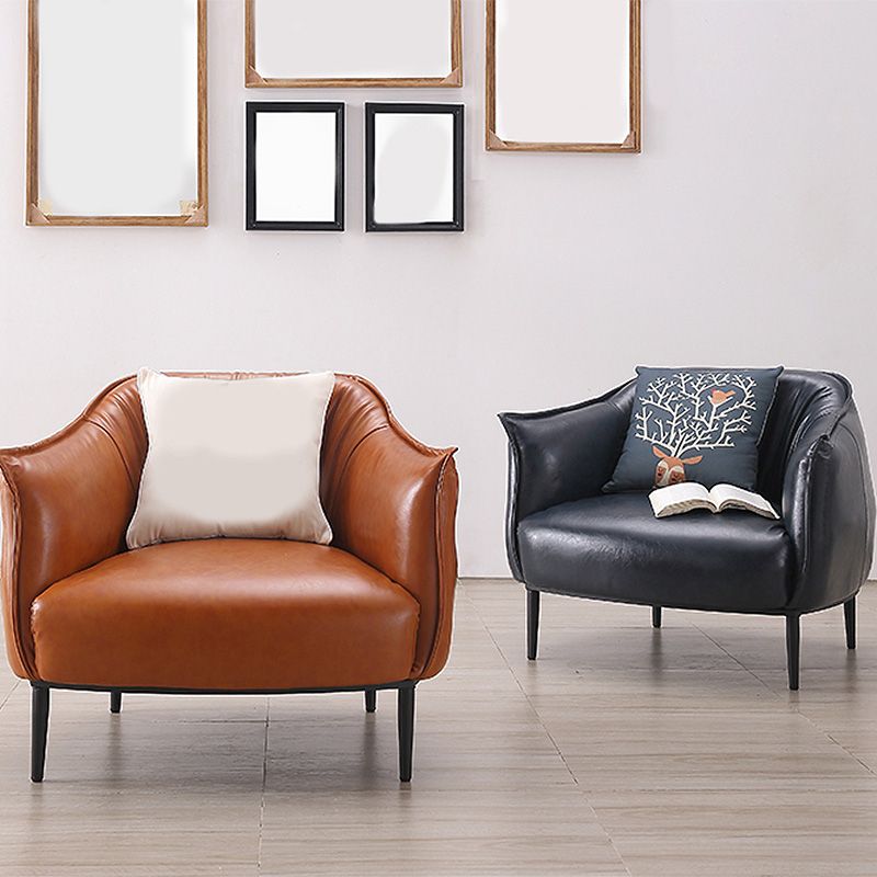Faux Leather Solid Color Barrel Chair with Basic Four Leg for Bedroom