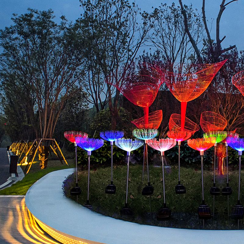 5 Pcs Jellyfish Courtyard LED Lawn Lighting Stainless-Steel Artistic Solar Stake Light in Black