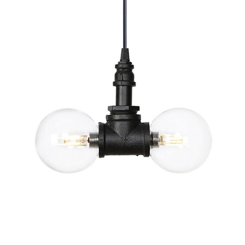 2/3/4-Bulb Globe Pendant Chandelier Industrial Black Clear Glass LED Suspension Light with Pipe Design