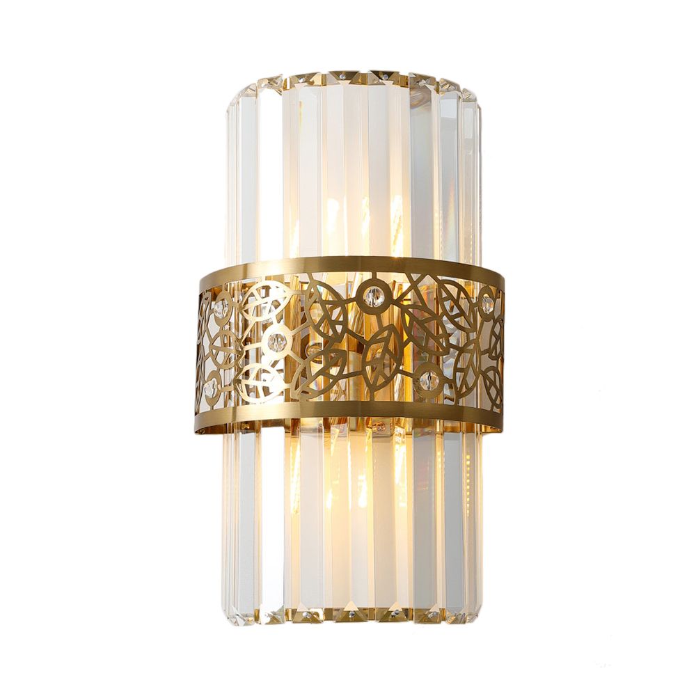 Cylinder Mur Light Moderniste Crystal Rectangle 2 Lumières Salle Salle Gince Lumière avec Brass Cree Courte