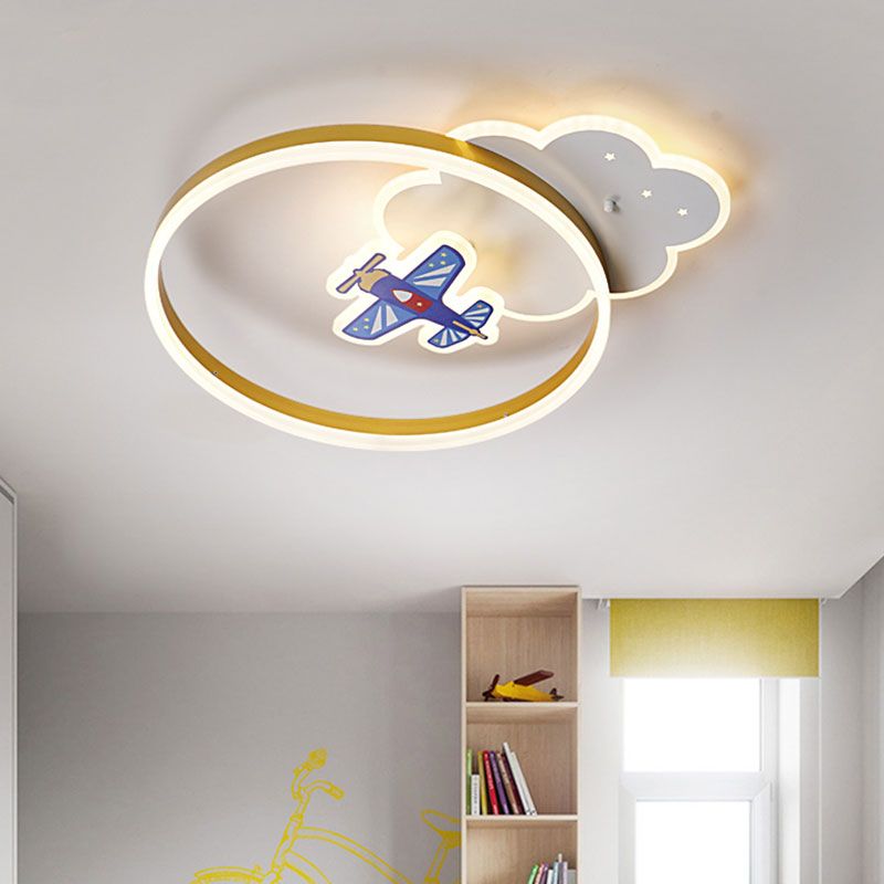 Gold Ring e Cloud Flush Lampada Fixture Nordic Style LED Metallo Flush Lighting con Aircraft Decor