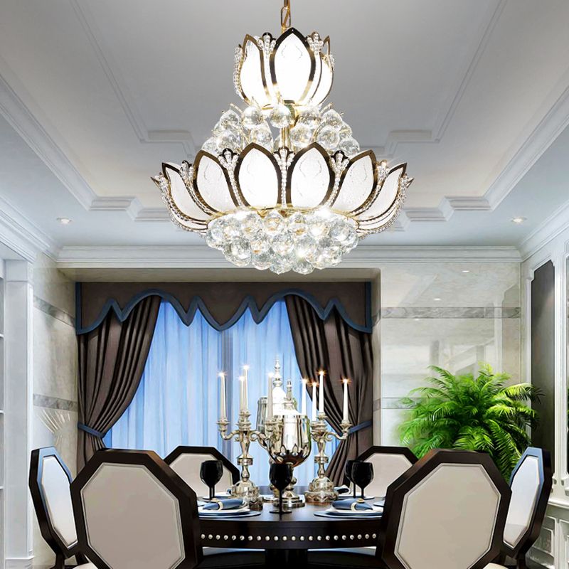 Lumo lampadario a loto retrò Light Crystal Crystal 10 teste Assiciare il soffitto in oro