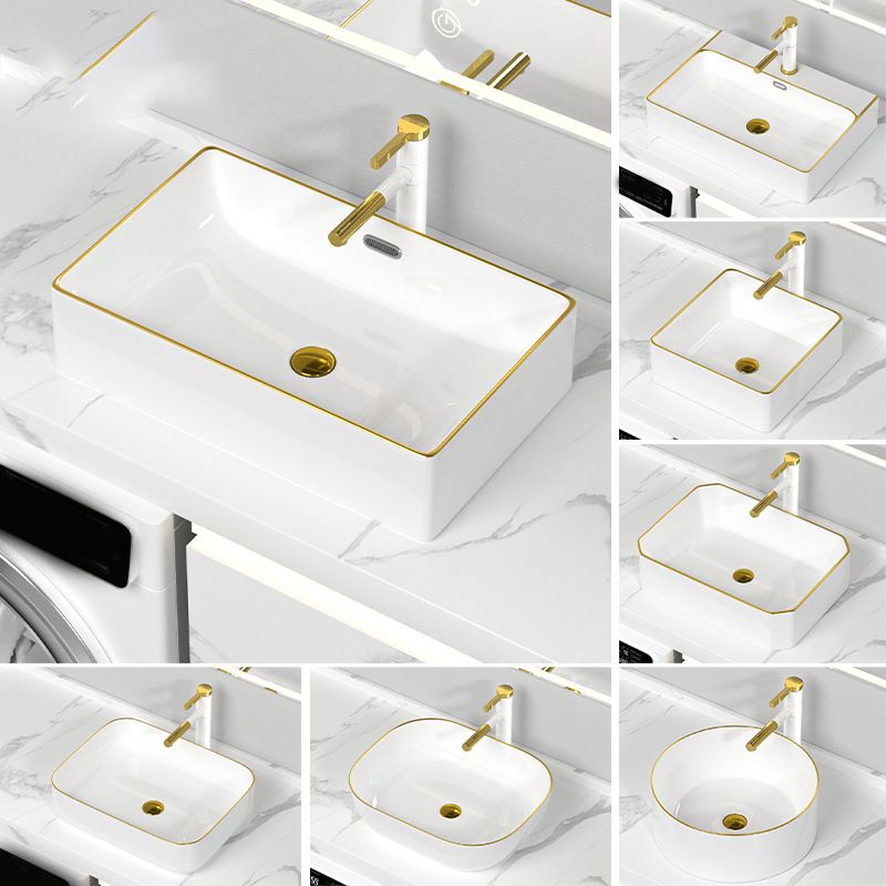 Traditional Vessel Sink Rectangular Porcelain with Overflow And Drain Assembly Wash Stand