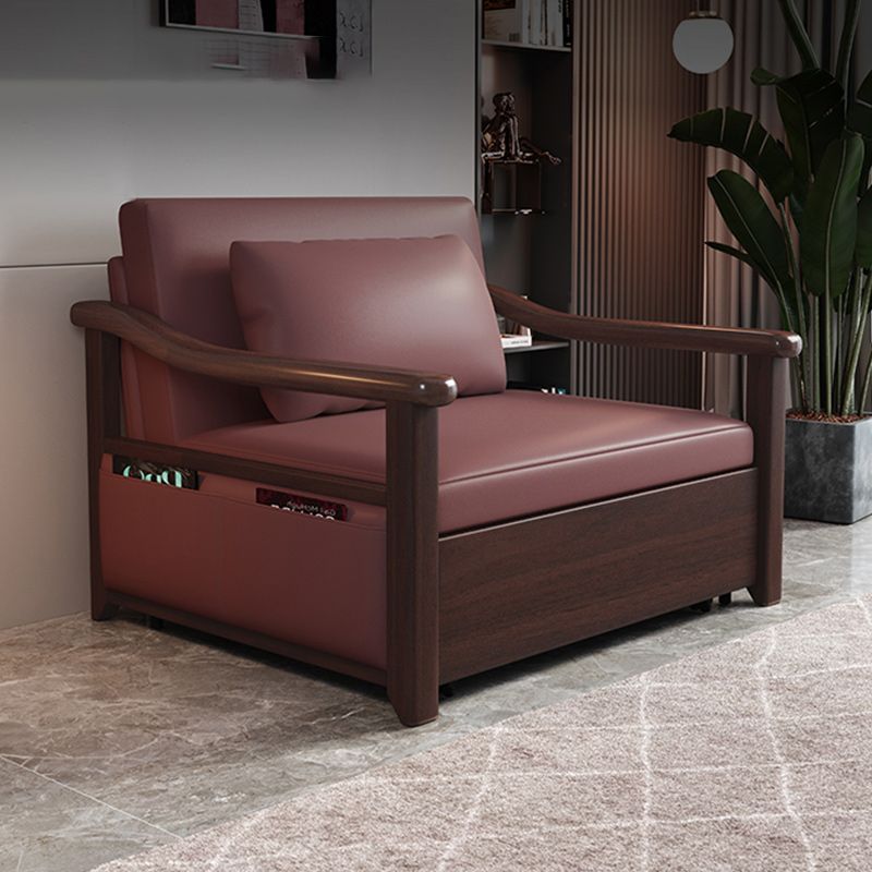 Rubberwood Sleeper Sofa with Box Faux Leather Sloped Arm Sofa Bed