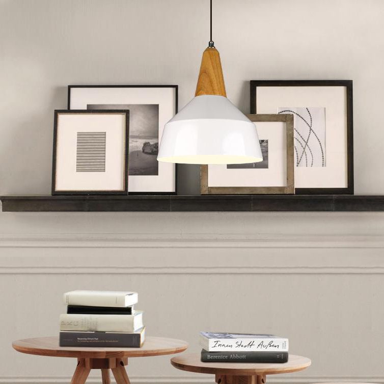 One Head Suspension Light Nordic Stylish Aluminum & Wood Pendant Light for Study Room