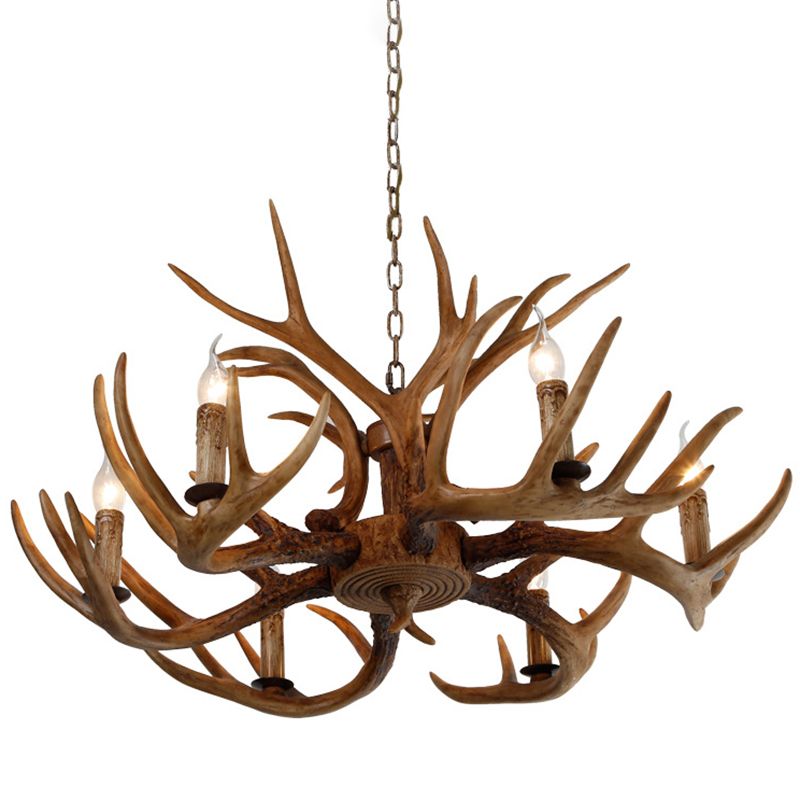 6-Light Antler Pendant Light in Traditional Vintage Style Sputnik Resin Chandelier for Interior Spaces