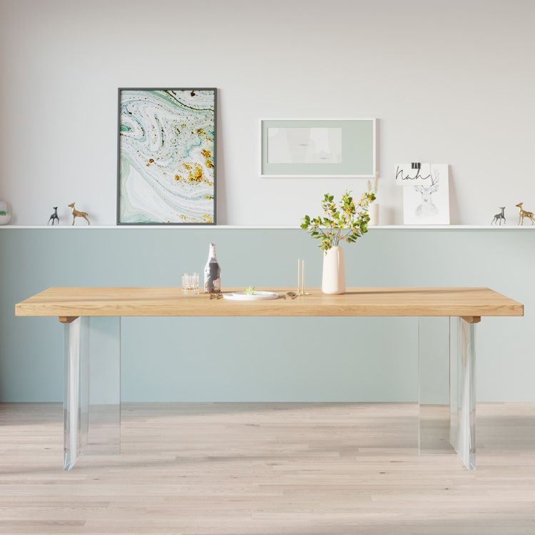 Modern Wood Top Dining Table Double Pedestal Table for Kitchen