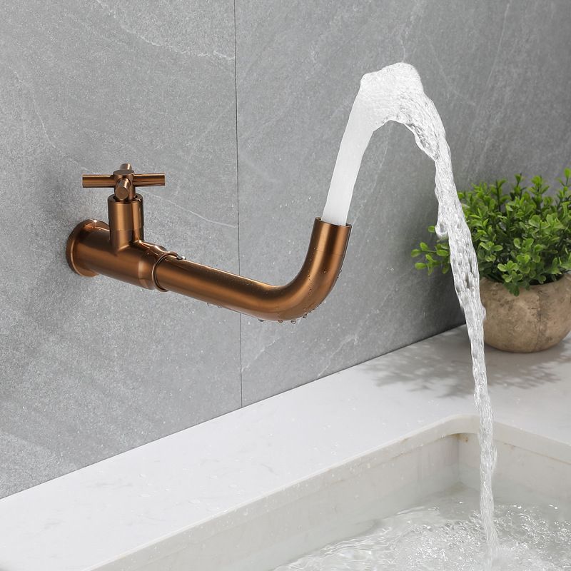 Contemporary Vessel Faucet Stainless Steel Cross Handles Wall Mounted Bathroom Faucet
