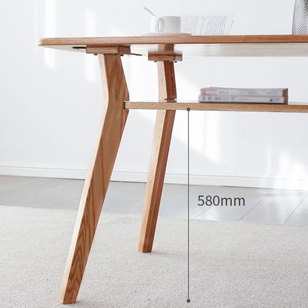 Storage Oak Wood Dining Table in Nature Rectangle Kitchen Table with 4 Legs