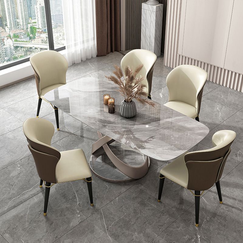 Glossy Gray Dinette Table with Metal Base Traditional Luxury Dining Table for Home