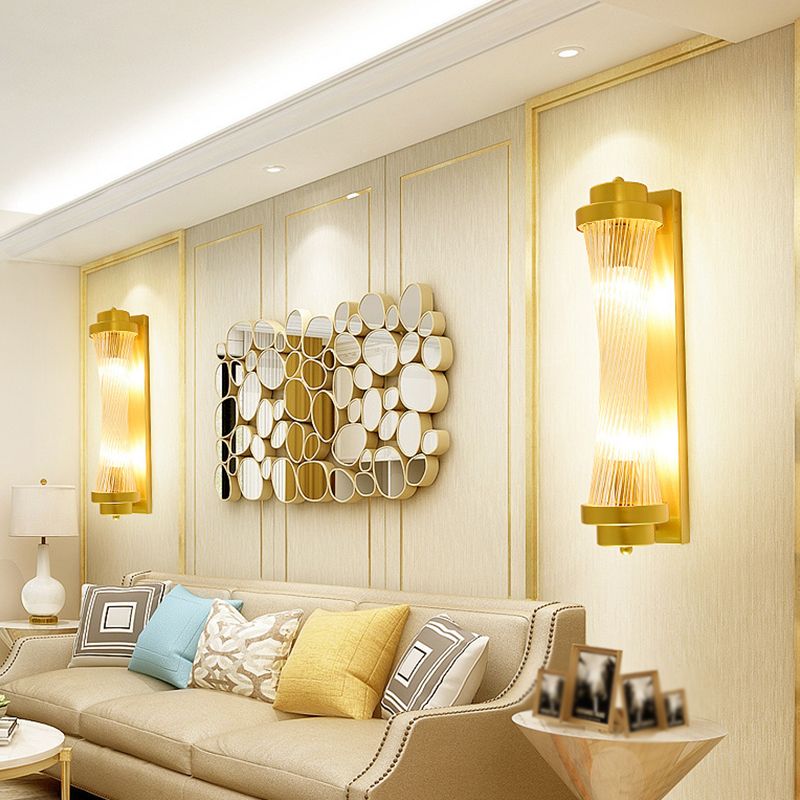 Postmodern Glass Wall Light Cylinder Gold 20" High Wall Sconce for Living Room