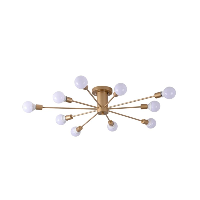 8/10 lumières exposées Semi-encastrées, éclairage industriel en métal doré, luminaire monté au plafond pour le salon