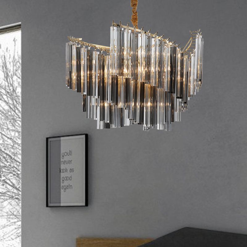 Postmodern Spiral Chandelier Lighting Smoke Gray Tri-Side Crystal Rod 5/10 Heads Living Room Hanging Lamp