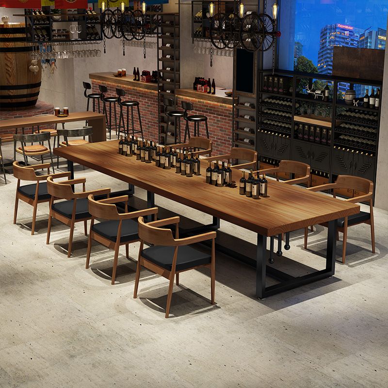 Pine Solid Wood Dining Table Rectangle Dining Table with Trestle Base