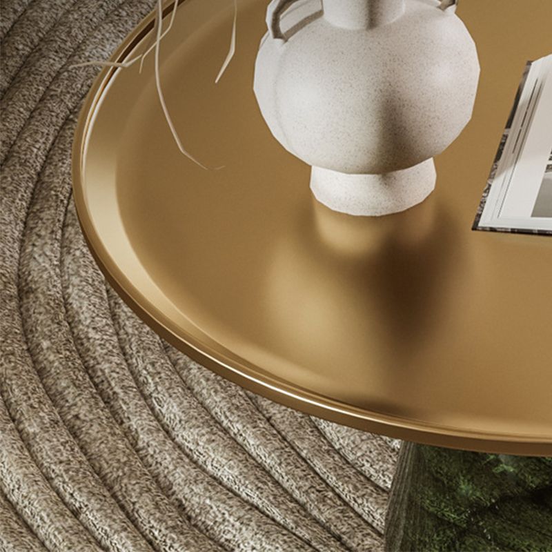 Round Metal Tray Top Coffee Table Glass Pedestal Cocktail Table