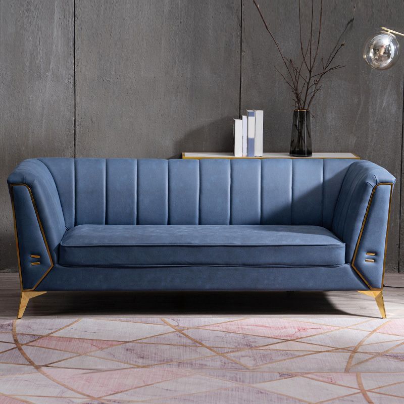 Faux Leather Modern Tuxedo Arm Sofa Standard Sofa with Sewn Pillow Back