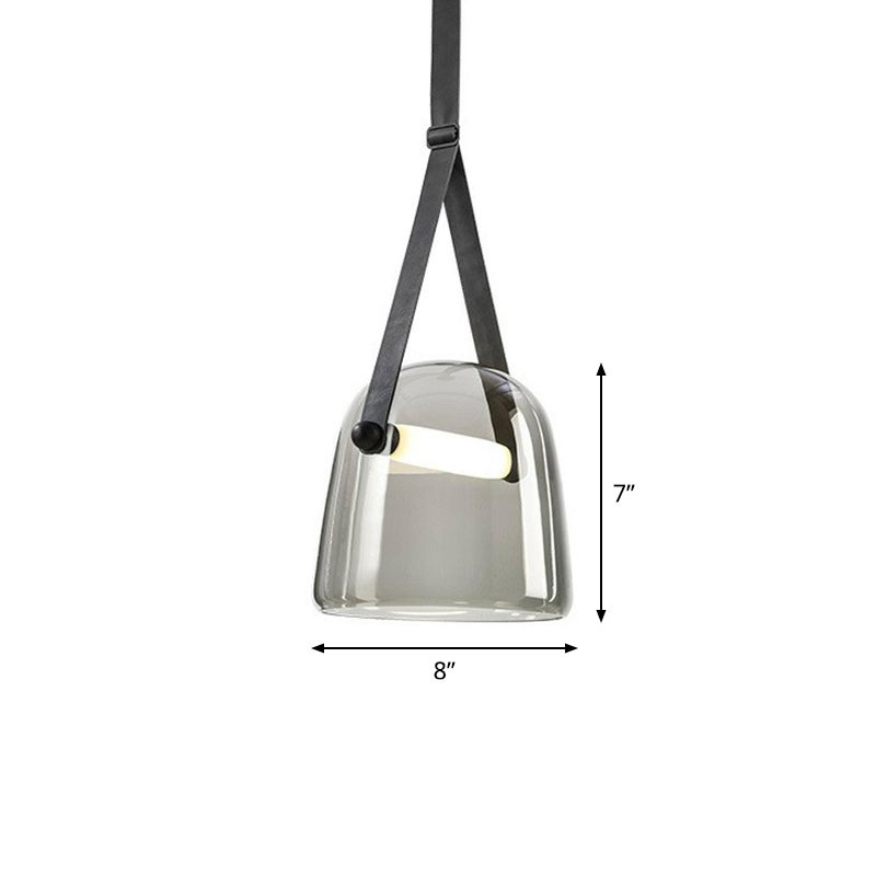 Dome Smoke Grey Glass Pendulum Light Nordic Single-Bulb Pendant Lighting with Adjustable Leather Strap