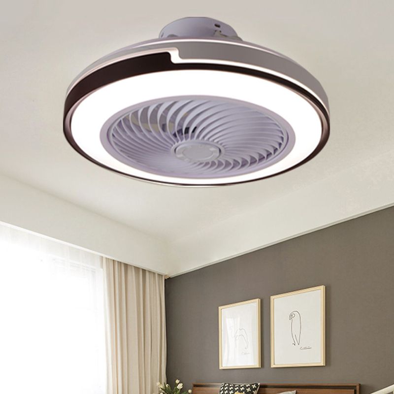 Round Flush Mount Ceiling Fan Nordic Metal Dining Room LED Semi Flush Light
