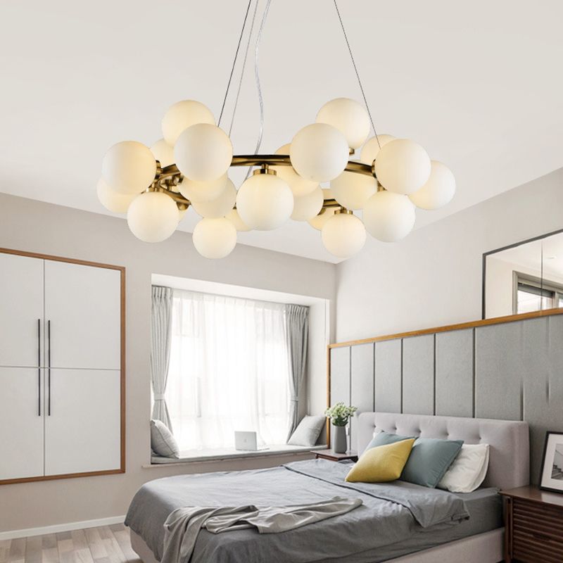 Glass Circular Hanging Pendant Light Contemporary Chandelier Pendant Light in White