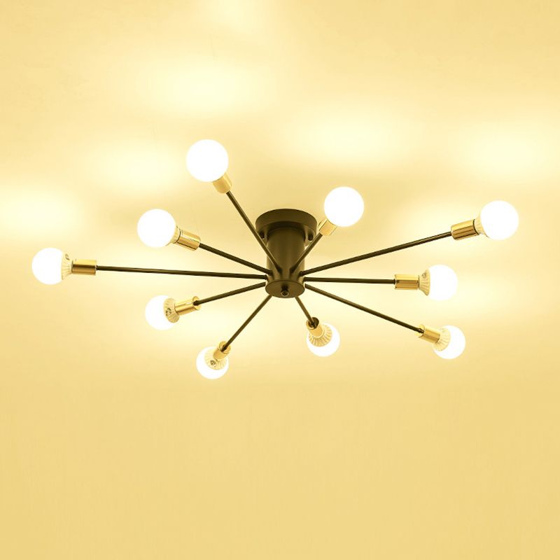 Bare Lampe Sputnik Deckenleuchte im industriellen Retro -Stil Schmiedeeisen halb Flush Mount