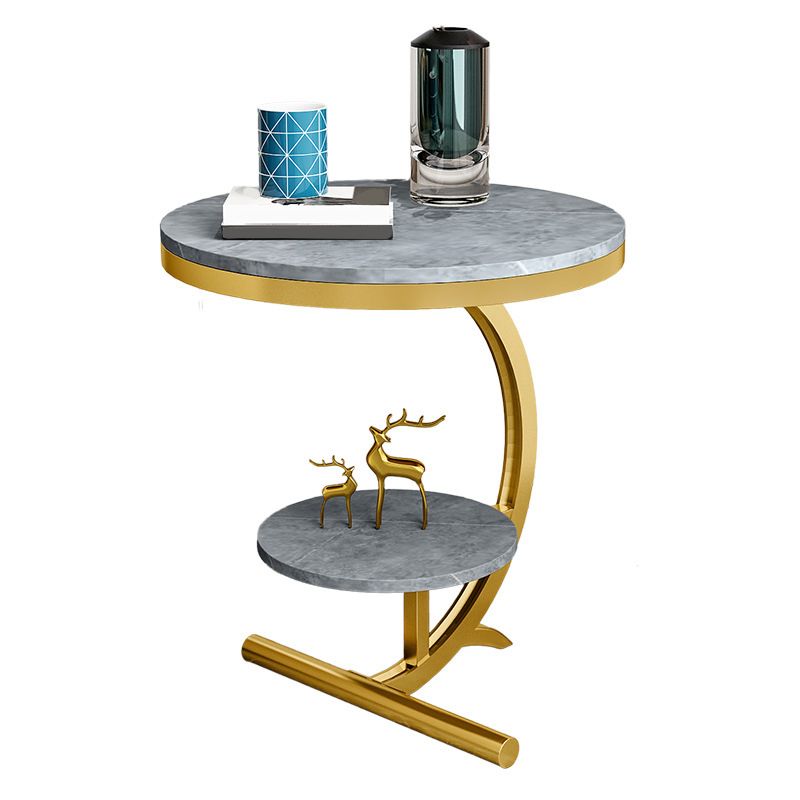 Glam Round Stone Side End Table Abstract Double Tier Sofa Side End Table