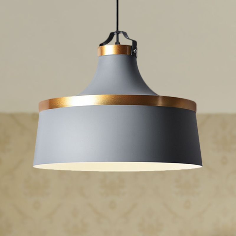 1 Light Drum Pendant Light Nordic Style Black/Blue/Green Metallic Ceiling Light Fixture for Coffee Shop