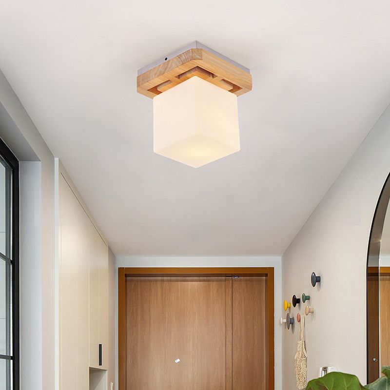Plafonnier à abat-jour en verre, luminaire de plafond pour allée en bois de Style nordique