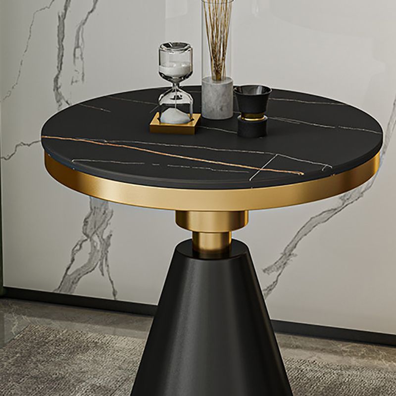 Modernistic Round Slate Top Side End Table Metal Pedestal Table