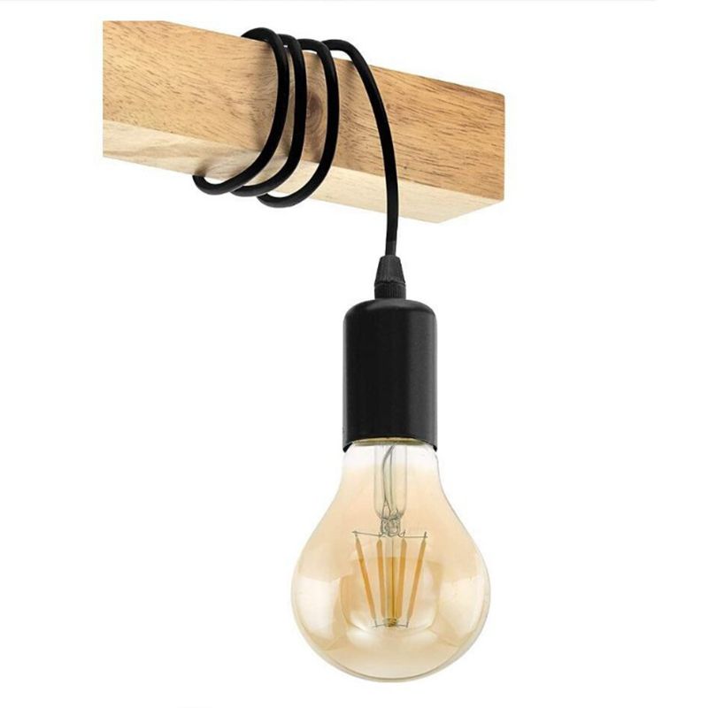 3-Light Bare Bulb Ceiling Fixture Industrial Wooden Semi Flush Mount Light for Kitchen