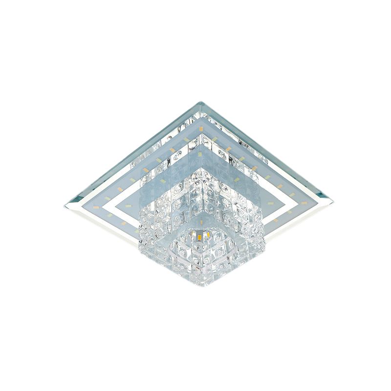 Clear Faceted Crystal Flush Light Fixture Square LED Modernist Ceiling Flush Mount in Warm/White/Multi Color Light