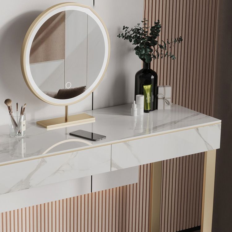 Two Piece Luxurious Vanity Set Stainless Steel and Stone Dresser