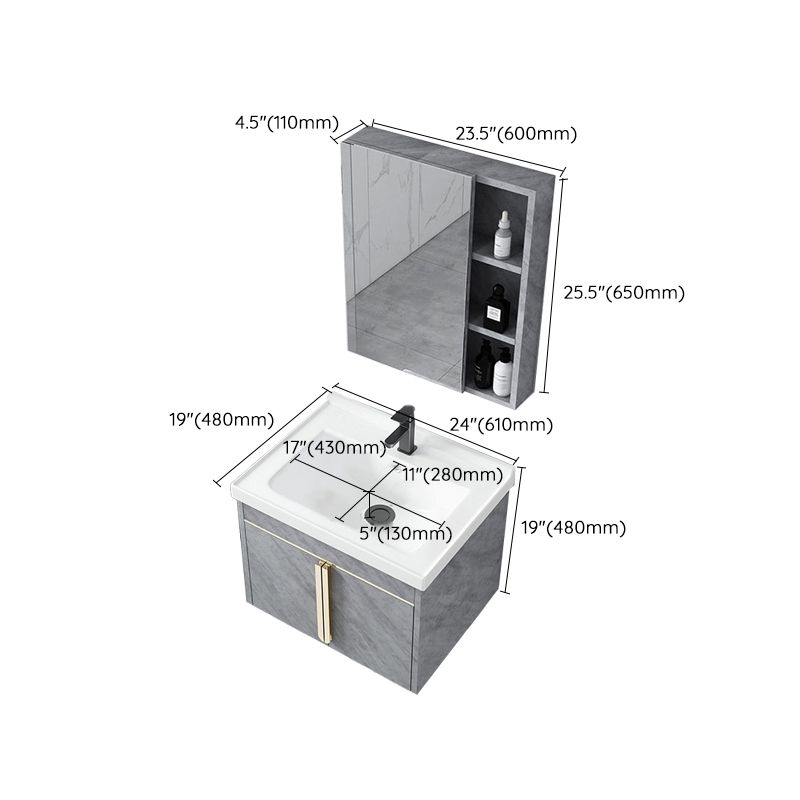 Contemporary Sink Vanity Mirror Cabinet Wall Mount Vanity Cabinet with Storage Shelving