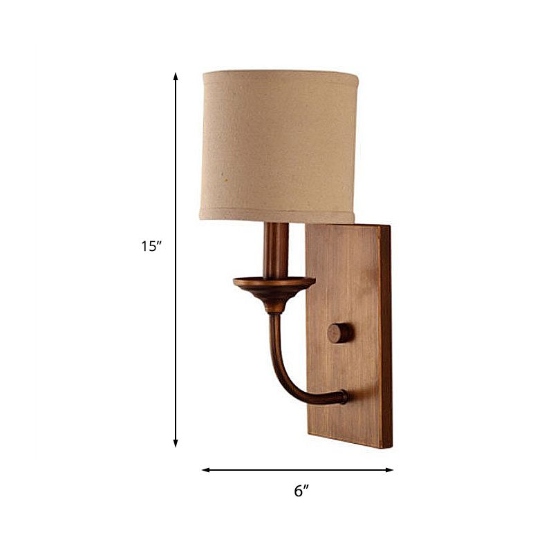 Fabric Shade Cylindrical Wall Lamp Vintage Style 1/2-Light Bedroom Wall Light Sconce in Flaxen