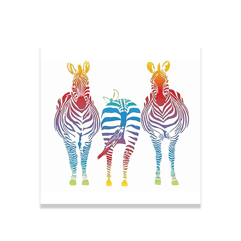 Watercolor Zebra Painting Canvas Art Kids Textured Wall Art Print in White for Home