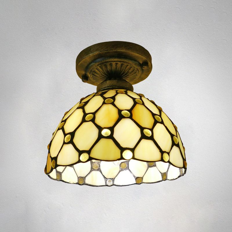 Plafonnier en forme de dôme, 1 ampoule, vitrail, luminaire semi-encastré vintage pour couloir