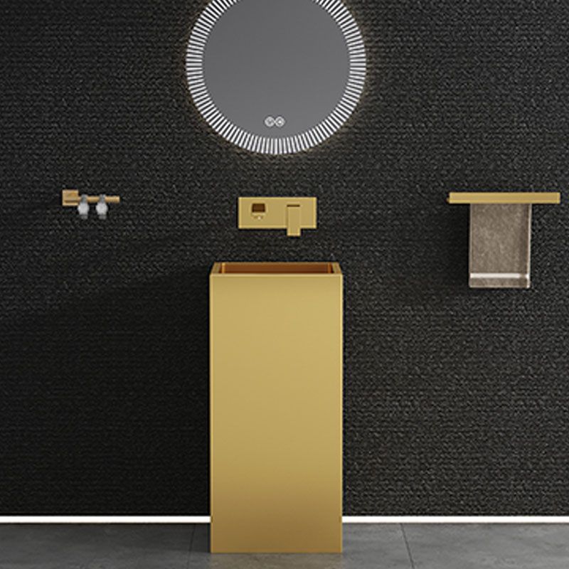 Contemporary Bathroom Sink with Pop-Up Drain Rectangular Metal Pedestal Bathroom Sink