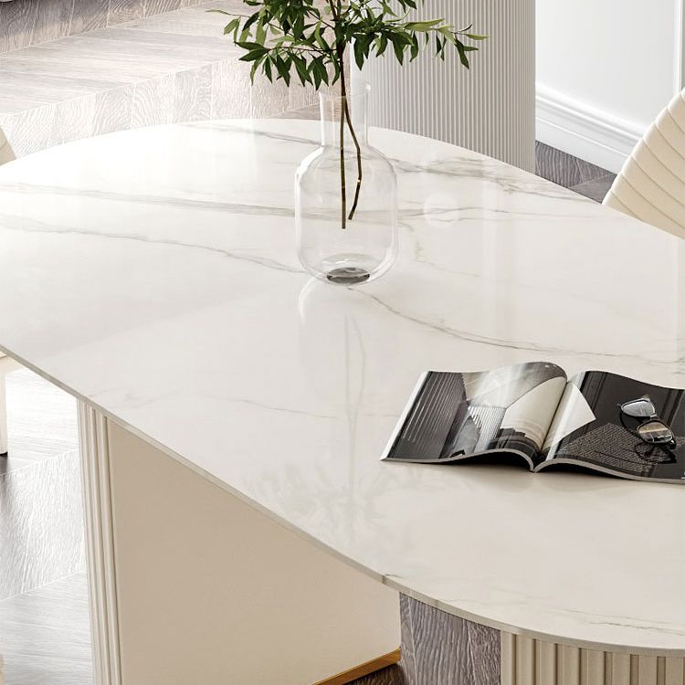 Oval Sintered Stone Top Esstisch Moderner Tisch in Weiß mit doppelter Sockel