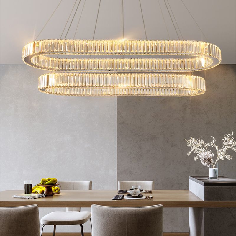 Contemporary Island Lighting Oval Crystal 2 Light Island Ceiling Light in Silver