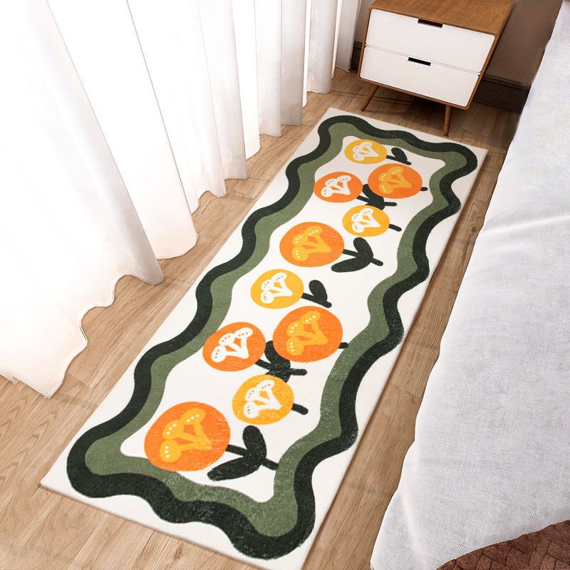 Flower Strip Rug Polyester Friendly Non-Slip Backing Rug Indoor Rugs for Living Room