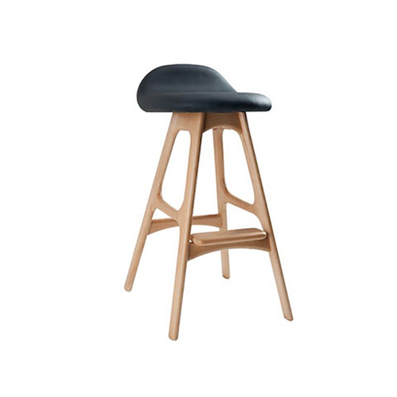 Contemporary Upholstered Faux Leather Bar Stool with Solid Wood Base