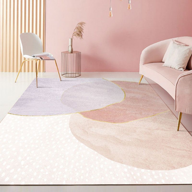 Light Pink Line Rug Polyester Modern Area Rug Washable Rug for Living Room