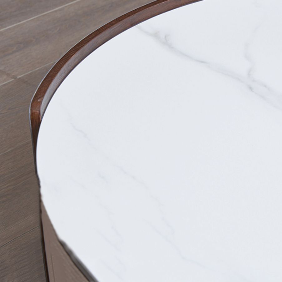 Slate and Leather Drum Coffee Table Modern Round Cocktail Table Set with Storage