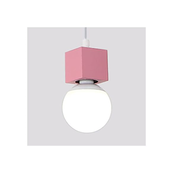 Loft Elegante lampadina nuda Light Appeding Light con design quadrato 1 Luce a sospensione metallizzata testa in grigio/rosso