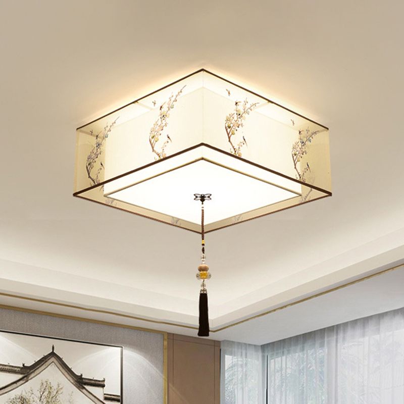 Lampe à encastrer traditionnelle pour chambre à coucher avec abat-jour en tissu géométrique en blanc