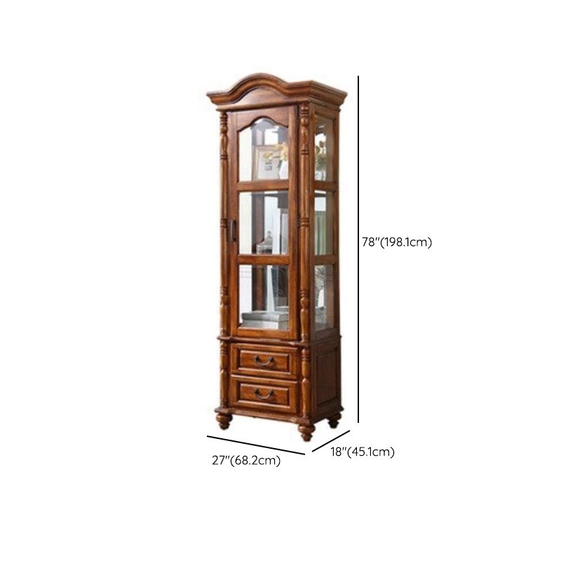 Traditional Glass Doors Curio Cabinet Rubberwood Storage Cabinet for Dining Room