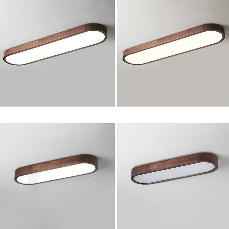 Plafonnier nordique en bois foncé pour salle à manger, luminaire de plafond avec abat-jour oblong en acrylique