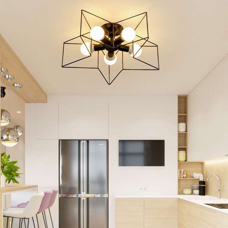 Plafondlamp in industriële stijl, metaal, multikop, inbouwlamp voor woonkamer