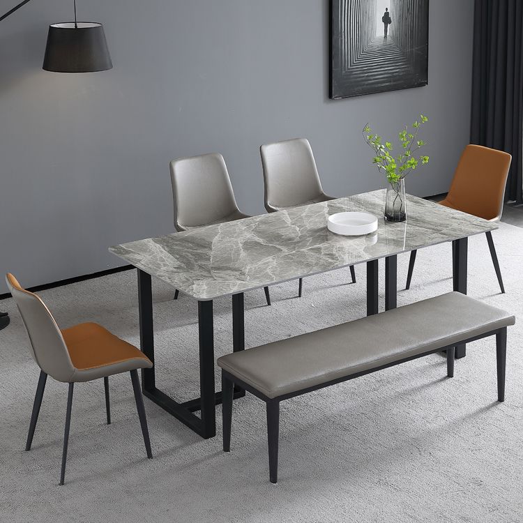 Industrial Grey Table for Restaurant Rectangle Dining Table with Double Pedestal