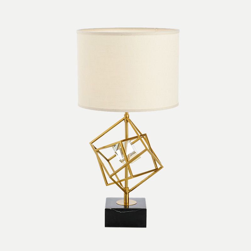 Lampada tamburo Lampada Tessuto moderno 1 testa di lettura in oro con base di marmo nero rettangolo